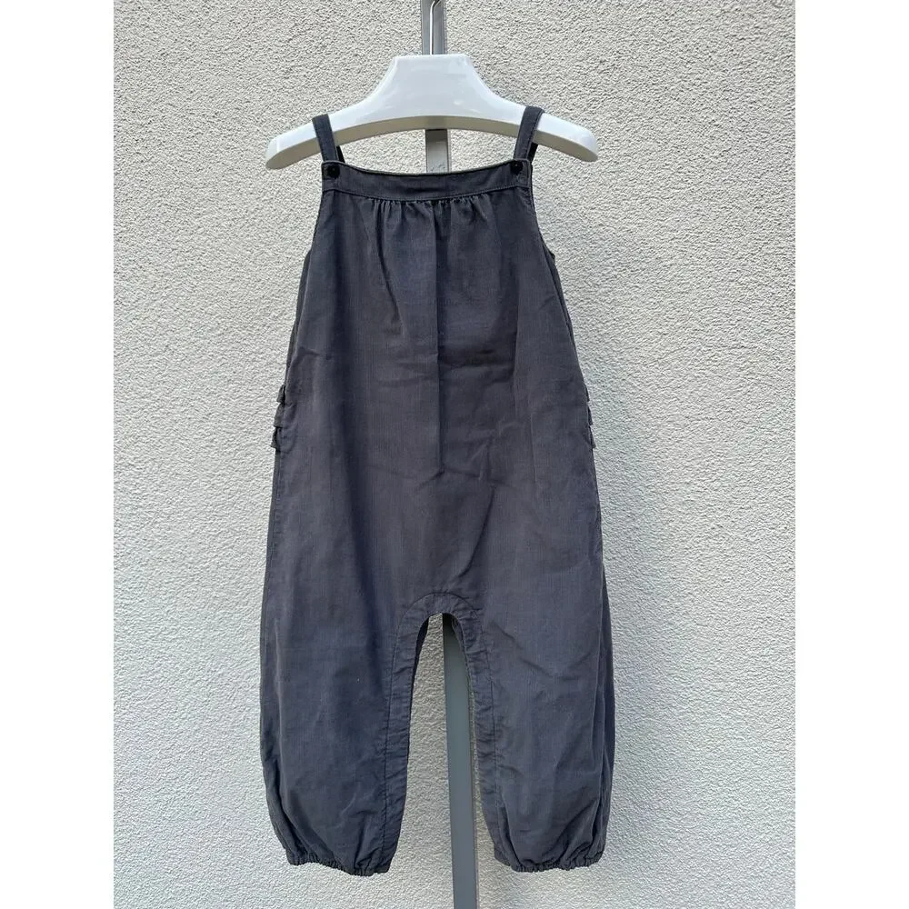 The Little White Company Corduroy Ruffled Jumpsuit, Baby Size 18-24mo, Gray